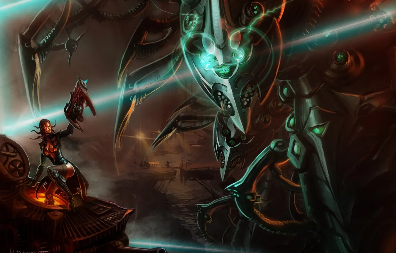 Photo wallpaper girl, weapons, robot, art, giant