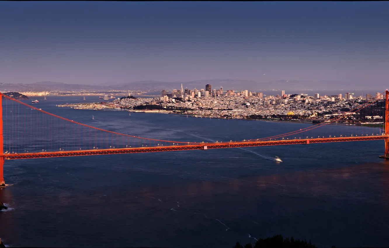 Photo wallpaper USA, Golden Gate Bridge, vintage, San Francisco, dusk, bay, aerial
