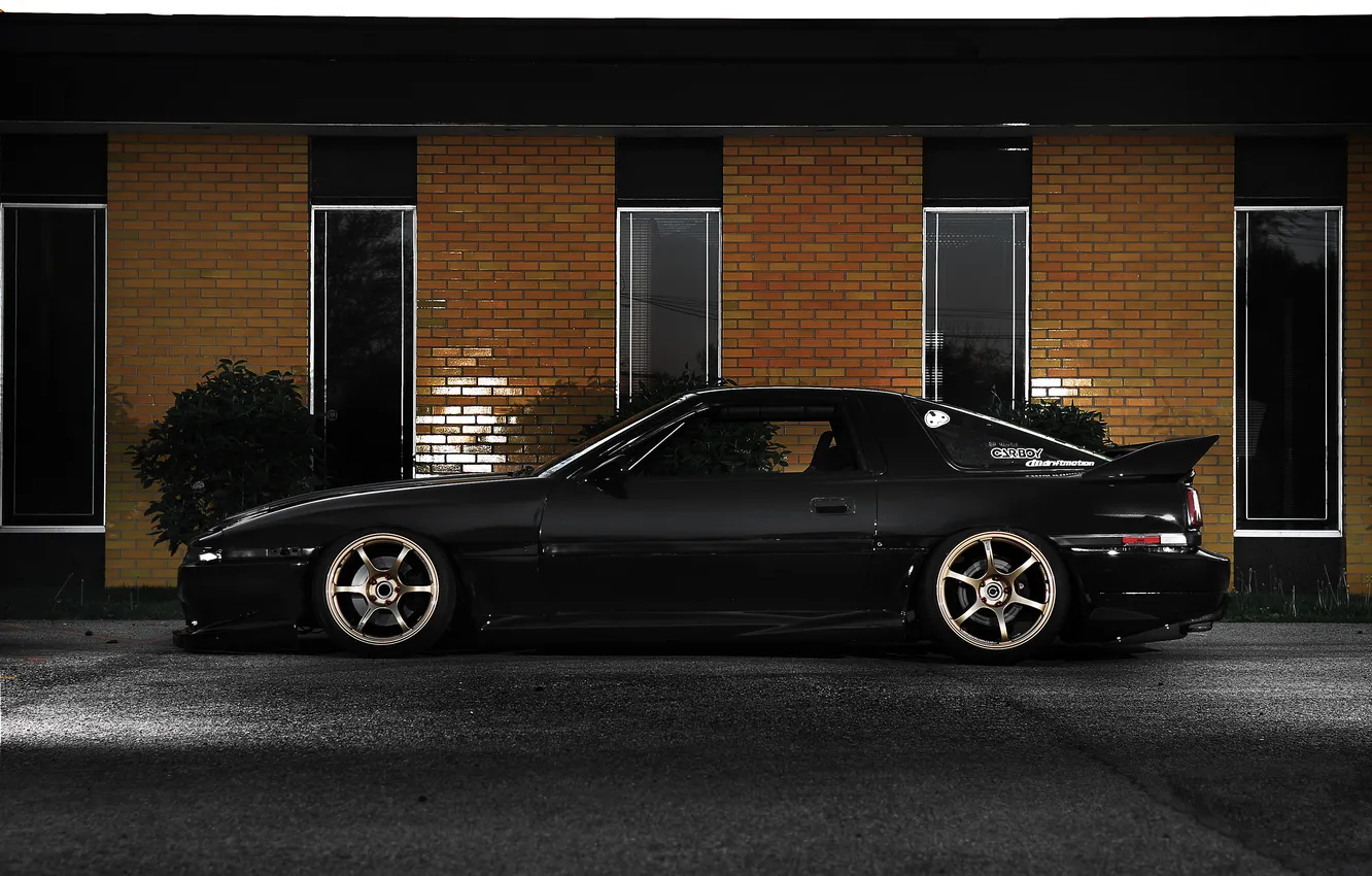 Photo wallpaper tuning, building, window, Toyota, black, Supra, Toyota, supra