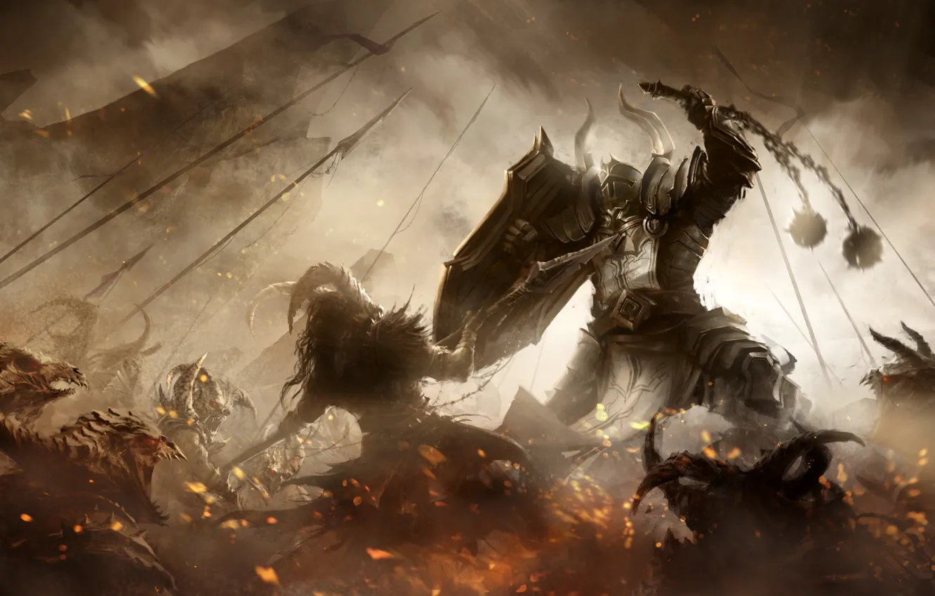 Photo wallpaper Diablo 3, art, battle, fan art, demons, Blizzard Entertainment, Video Game, Reaper of Souls