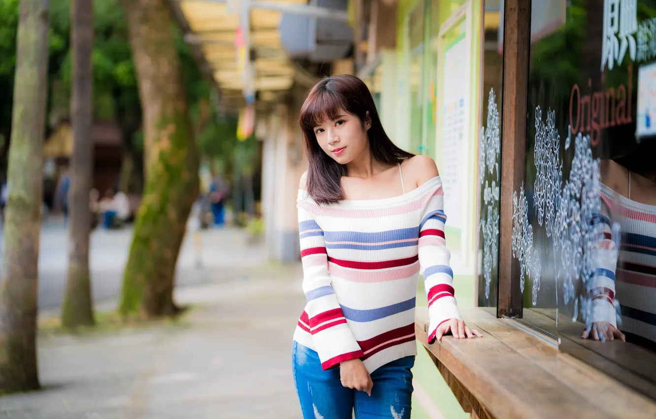 Photo wallpaper girl, Asian, cutie, bokeh