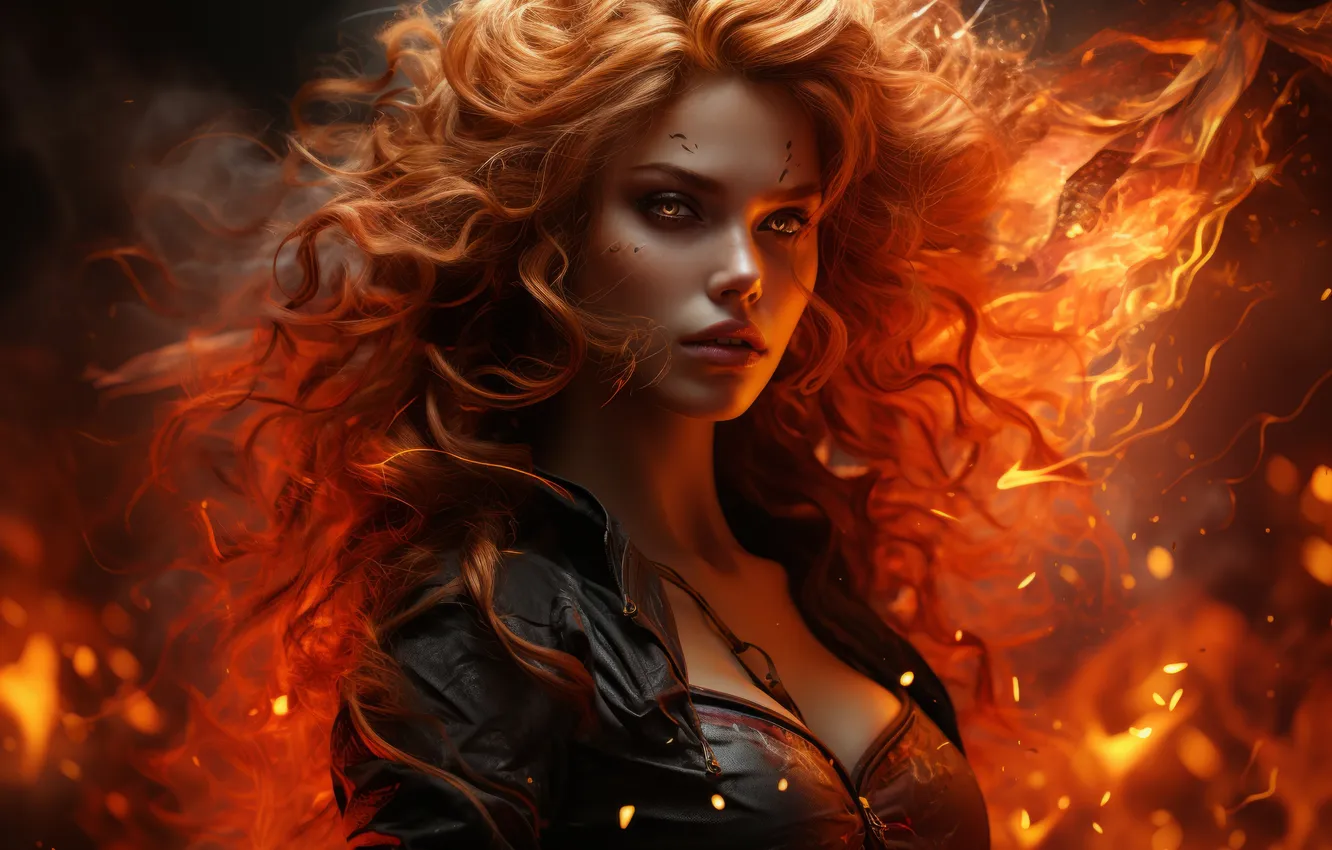 Photo wallpaper look, girl, lights, hair, digital art, AI art, The Art of Artificial Intelligence, neural network