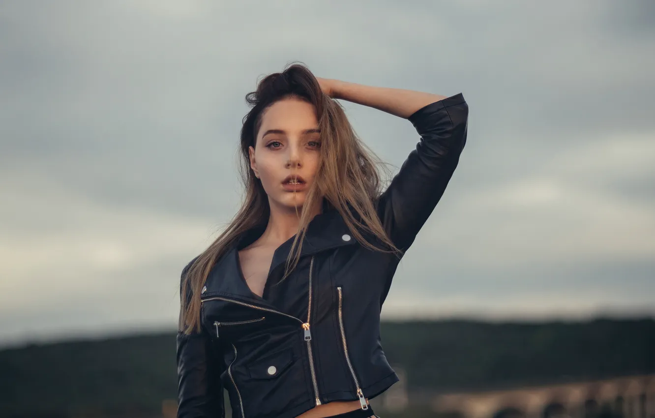 Photo wallpaper look, girl, hair, jacket