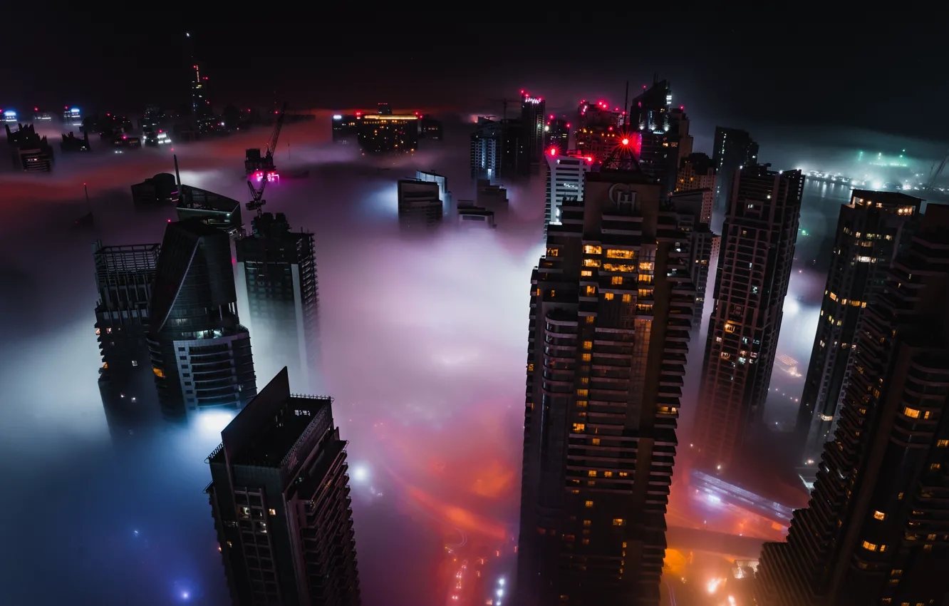 Photo wallpaper city, lights, Dubai, night, buildings, skyscrapers, cityscape, UAE