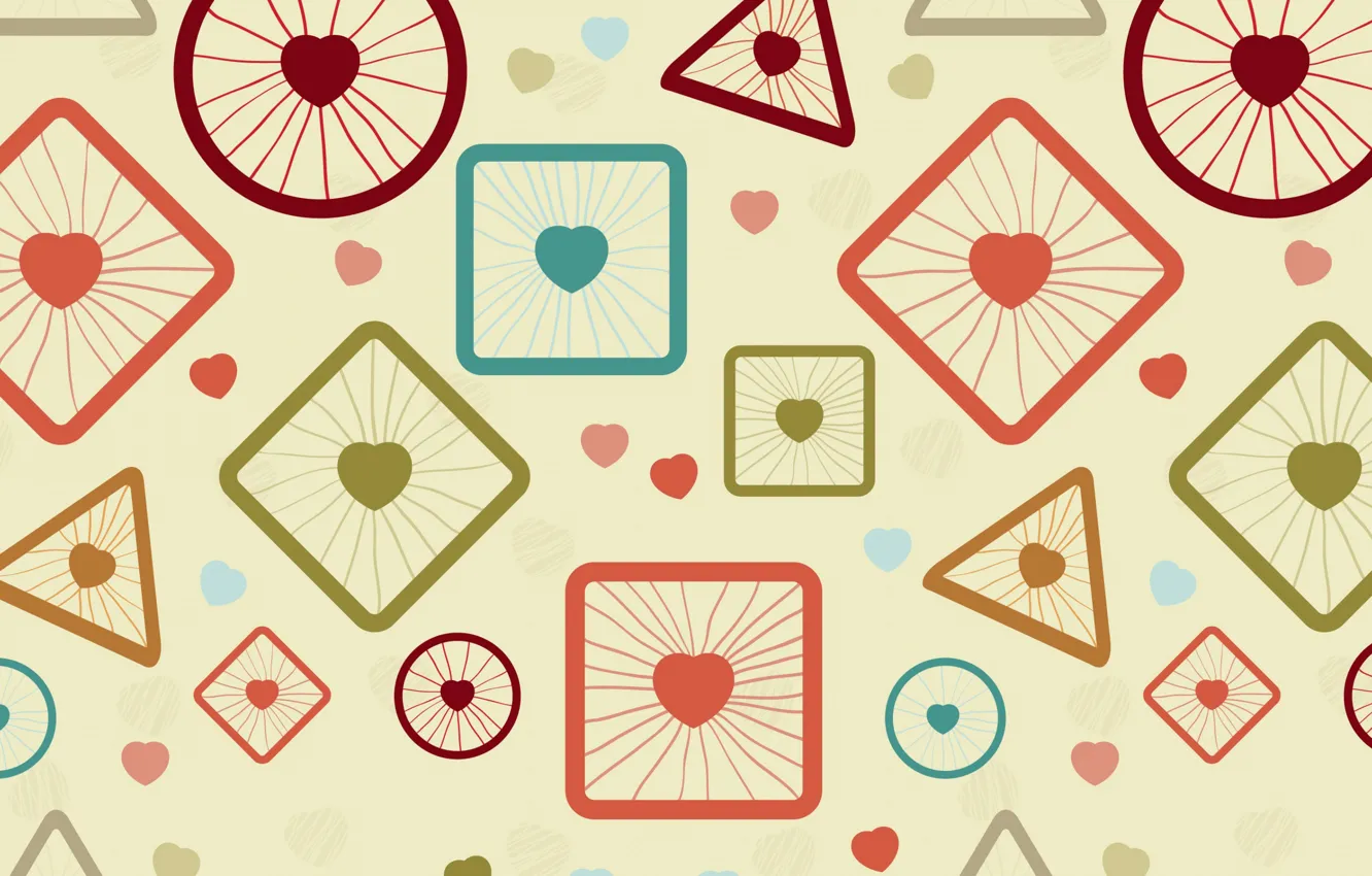 Photo wallpaper abstraction, round, vector, wheel, spokes, heart, square