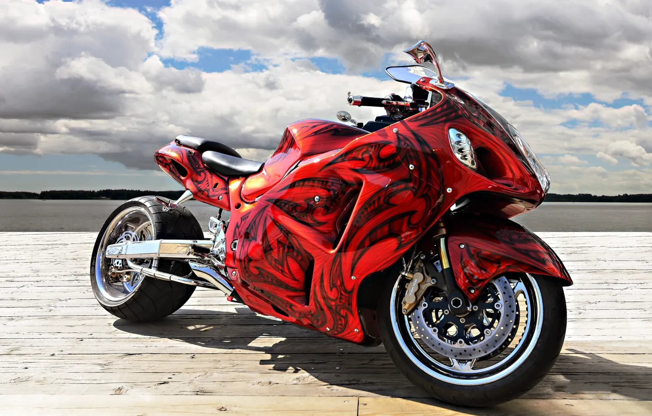 Photo wallpaper HORIZON, The SKY, CLOUDS, RED, AIRBRUSHING, SPORTBIKE, TUNING, BASE