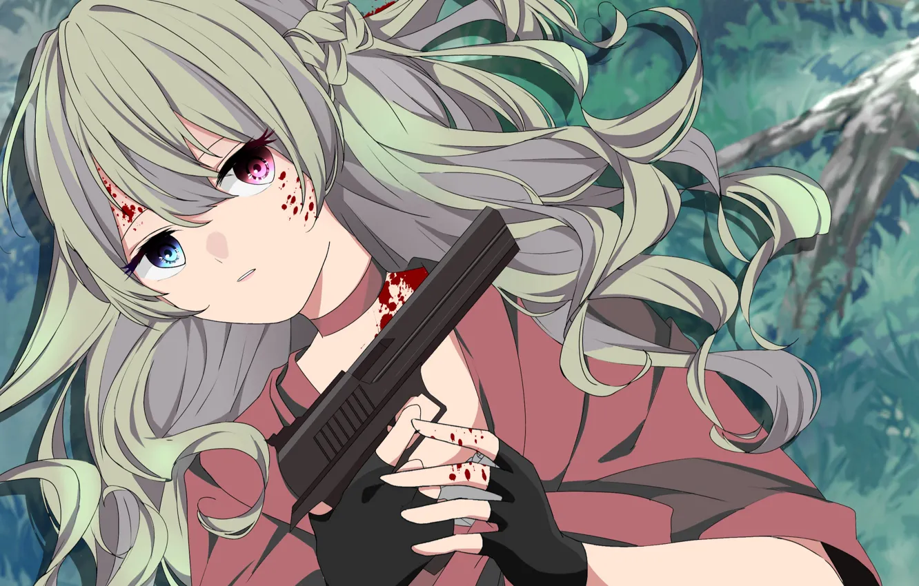 Photo wallpaper girl, gun, blood, by 萌