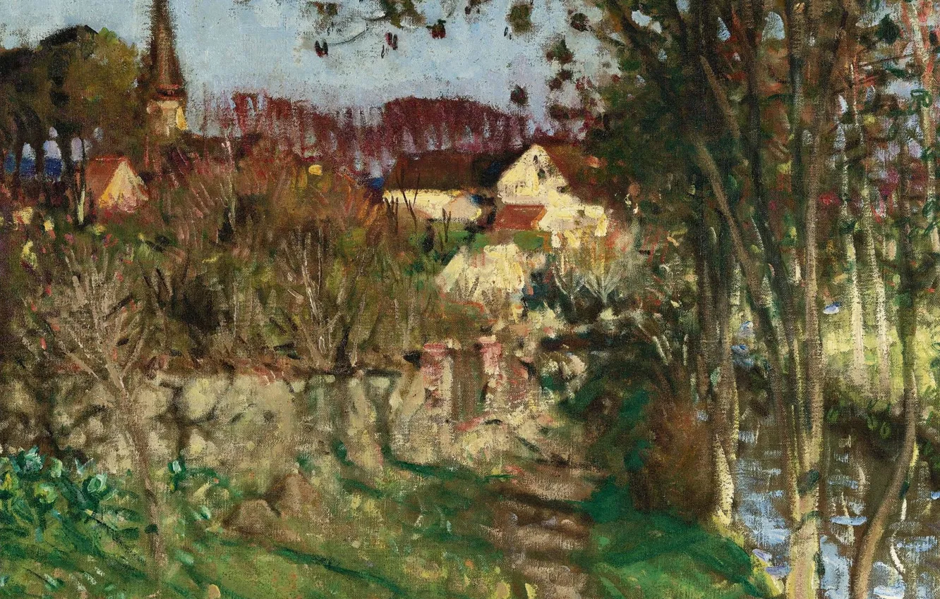 Photo wallpaper landscape, picture, Pierre Eugène Montesin, Pierre-Eugene Montezin, Evening in Saint-Germain-Sur-Avre