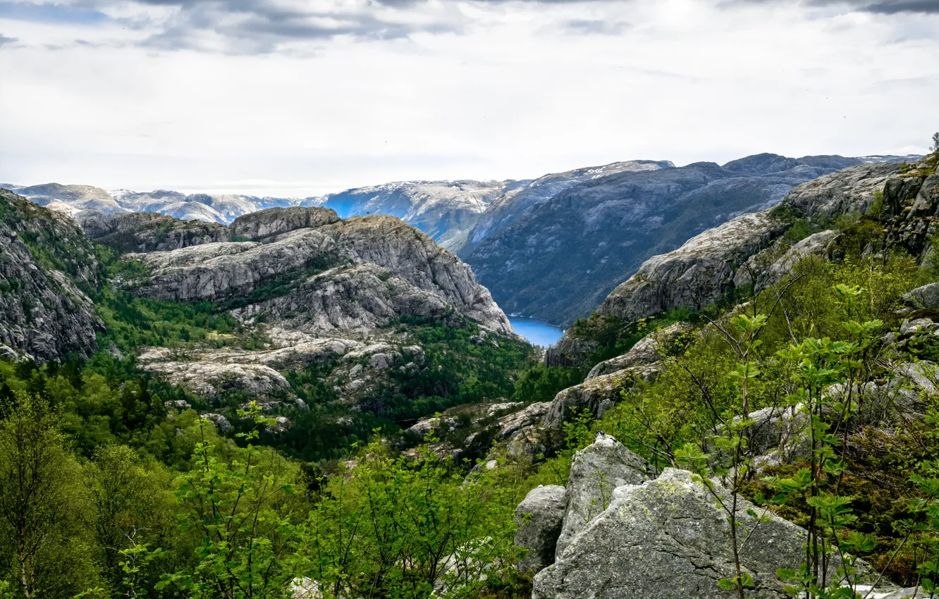 Photo wallpaper the sky, landscape, nature, rocks, Norway, the fjord