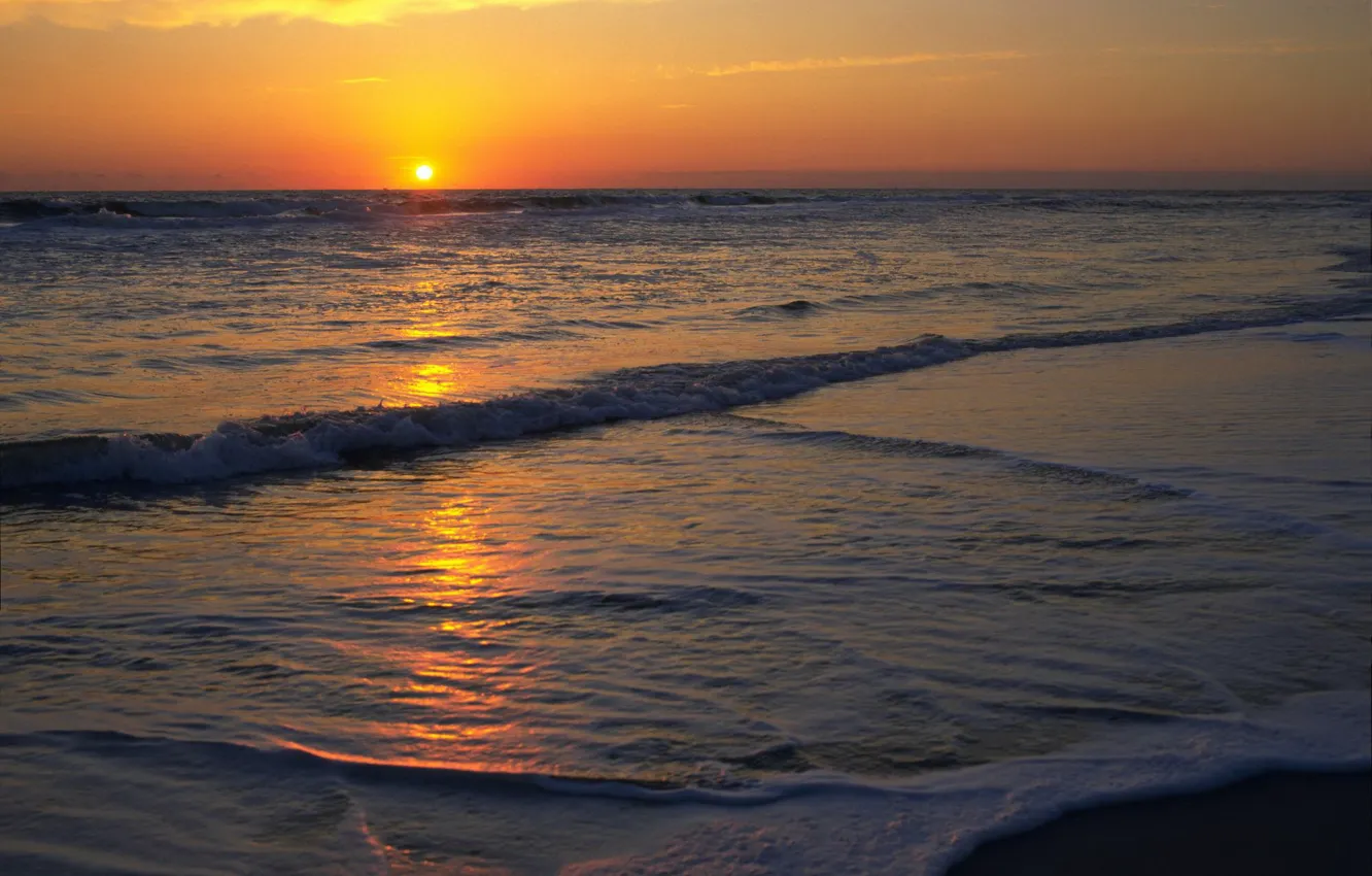 Photo wallpaper sea, beach, the sun, sunset, Nature, horizon