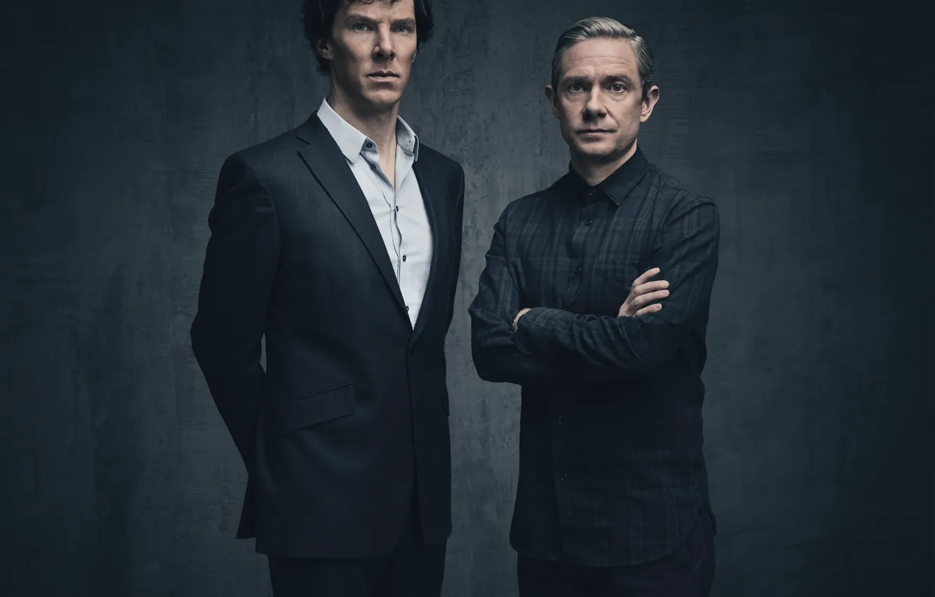 Photo wallpaper background, two, Sherlock Holmes, Martin Freeman, Benedict Cumberbatch, Sherlock, Sherlock BBC, Sherlock Holmes