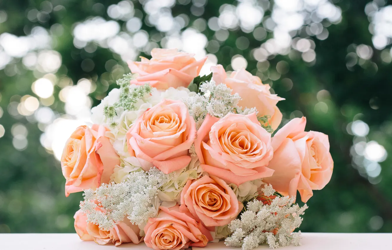 Photo wallpaper roses, bouquet, buds, wedding bouquet