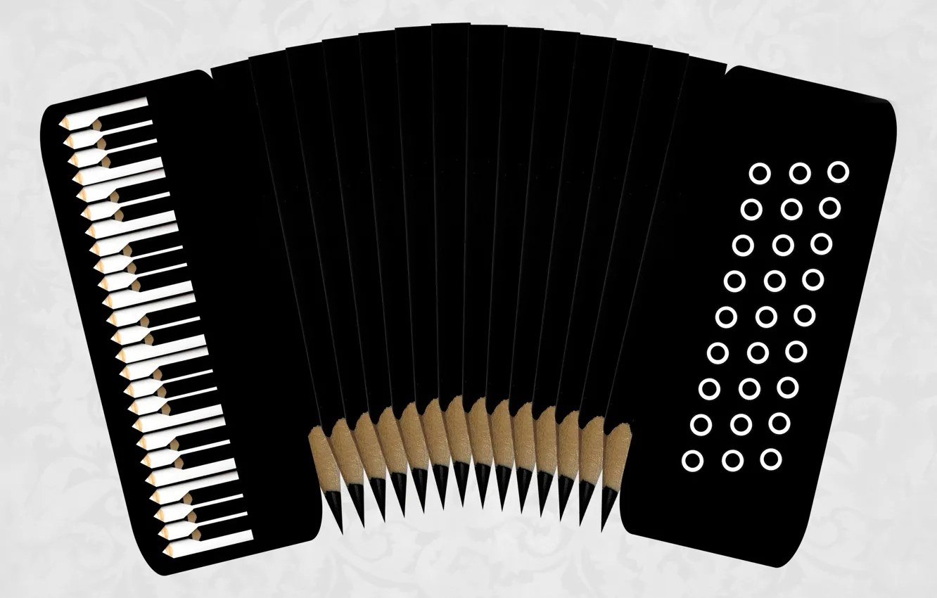 Photo wallpaper pencils, keys, accordion