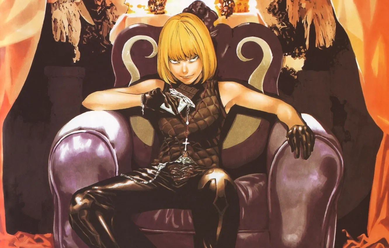 Photo wallpaper chocolate, cross, chair, curtains, gloves, Death Note, Death Note, bangs