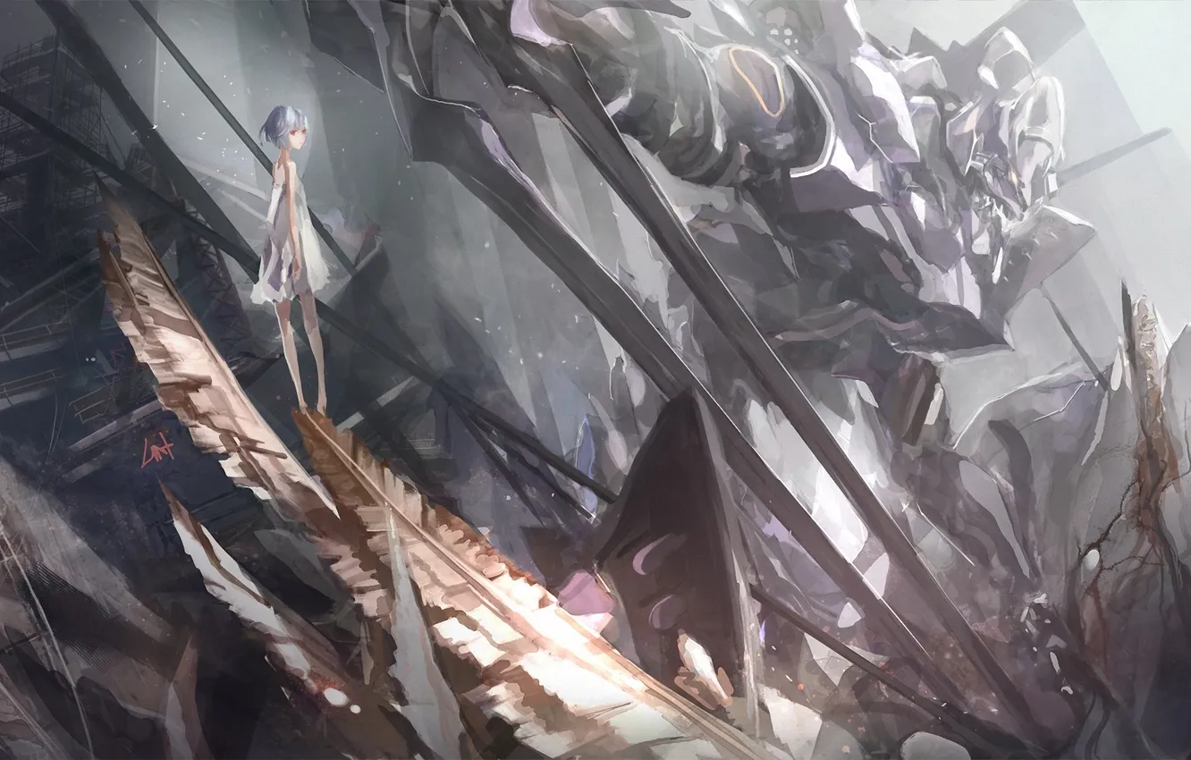 Photo wallpaper girl, metal, abstraction, robot, art