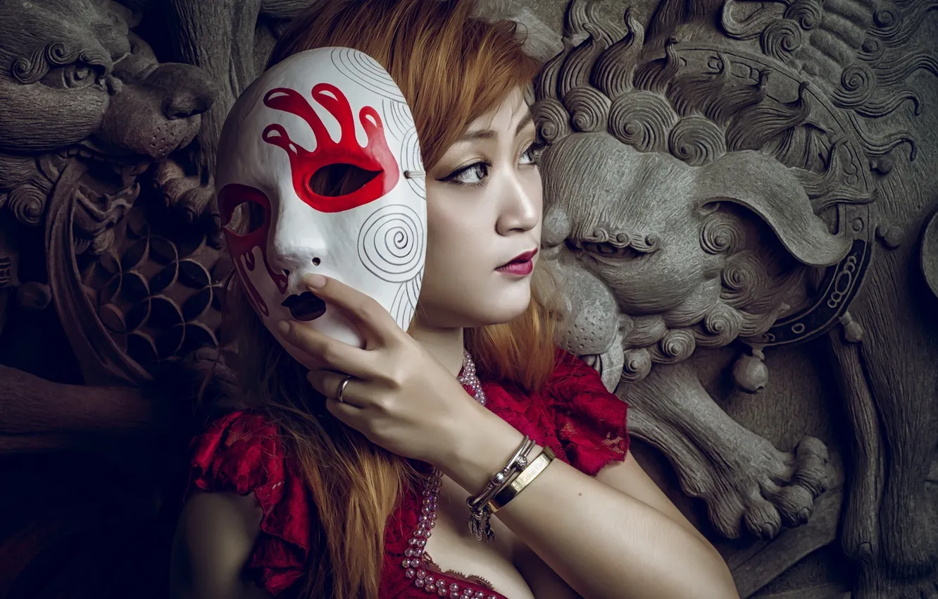 Photo wallpaper girl, mask, Asian