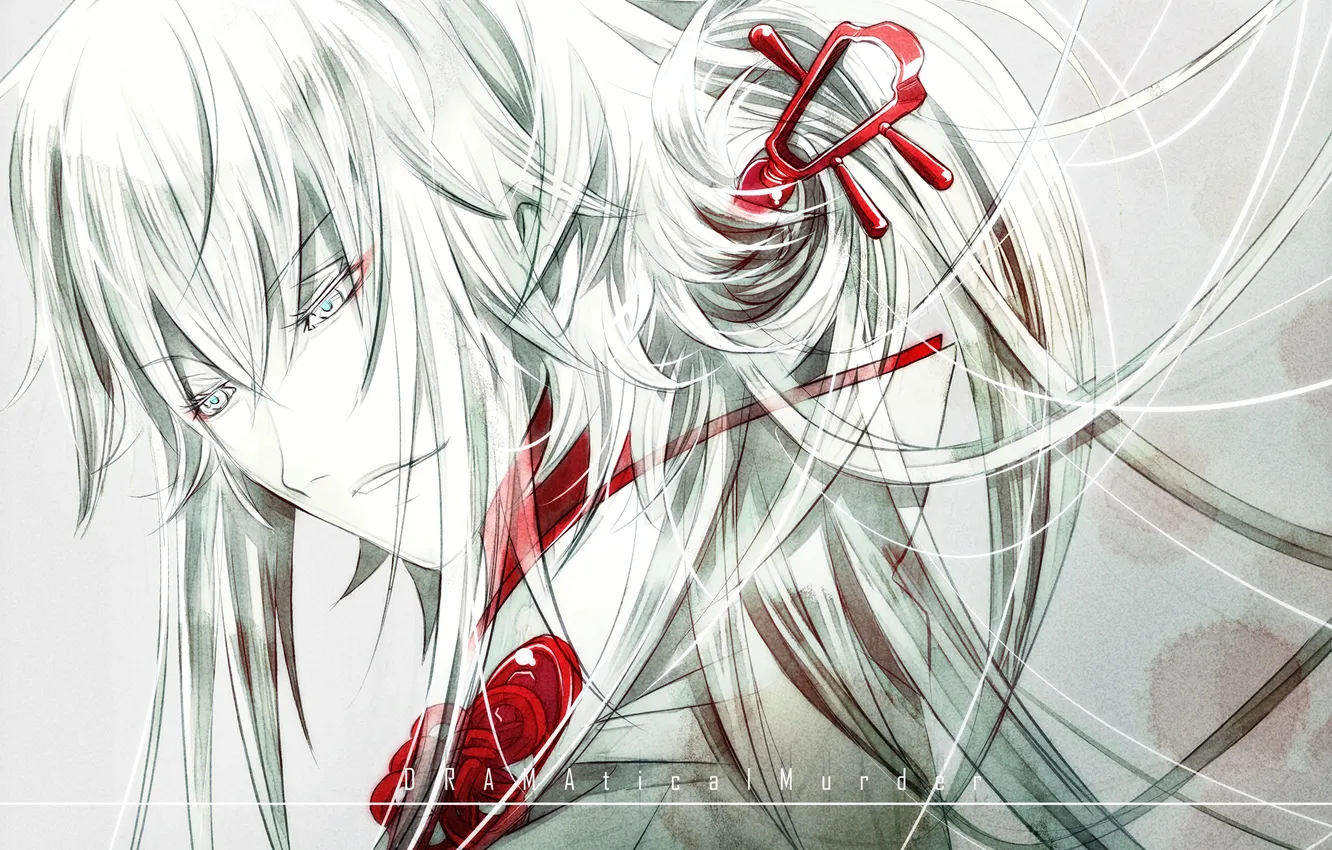Photo wallpaper white, red, guy, grin, barrette, DRAMAtical Murder, Aoba
