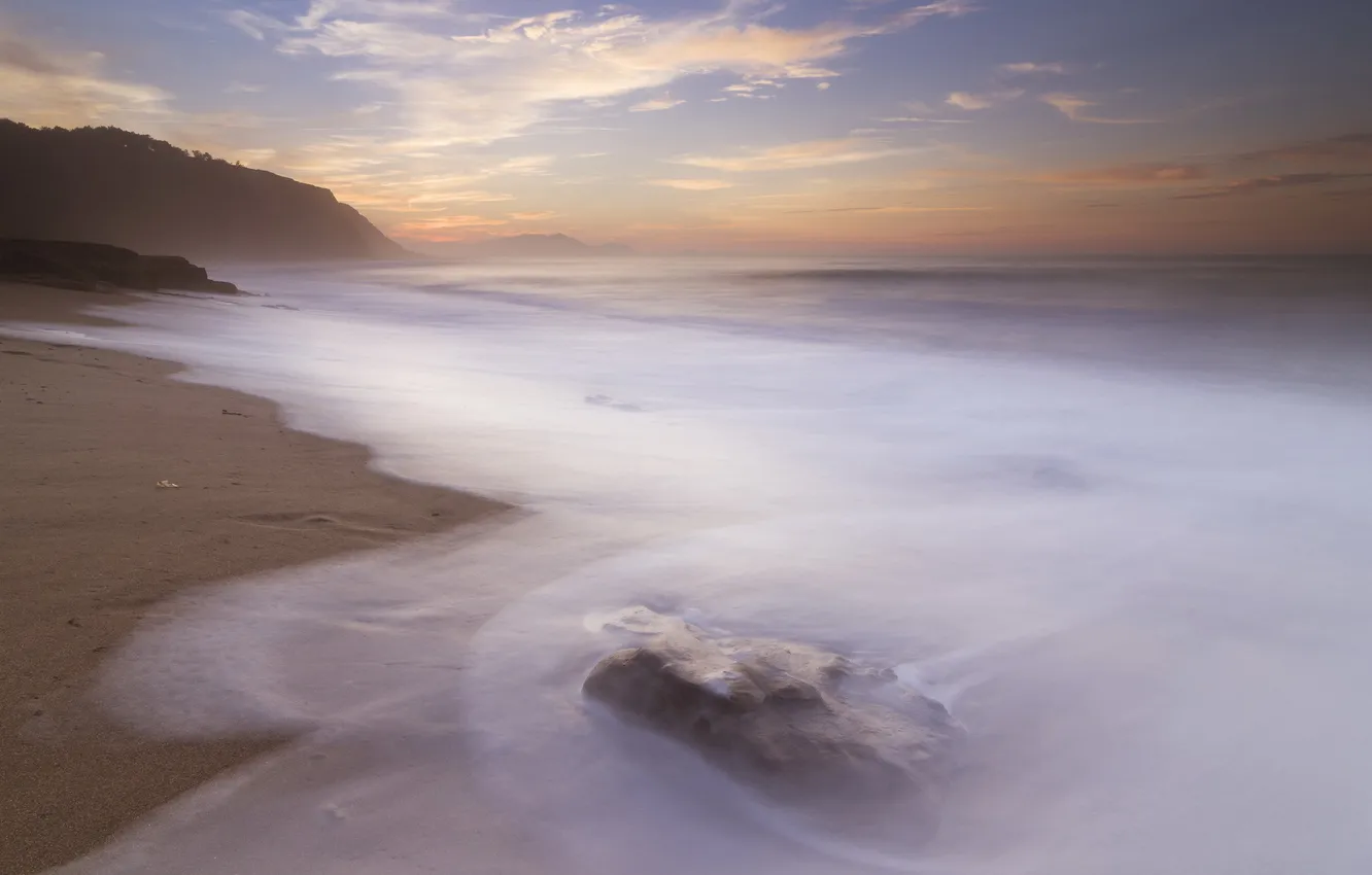 Photo wallpaper sea, landscape, sunset, rocks