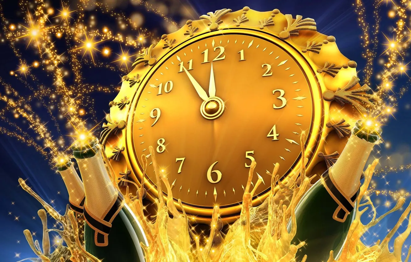 Photo wallpaper holiday, watch, new year, champagne