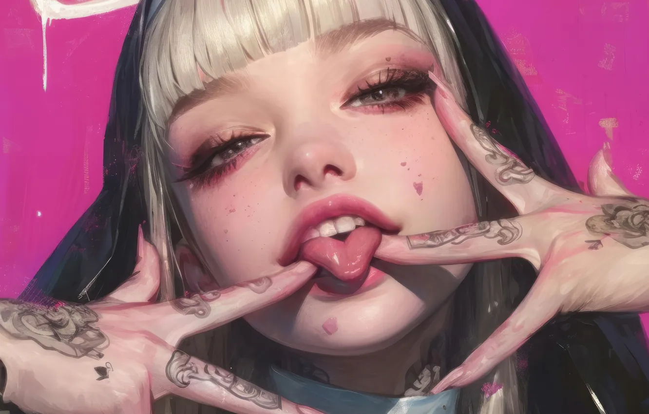 Photo wallpaper language, girl, hands, tattoo, audacity