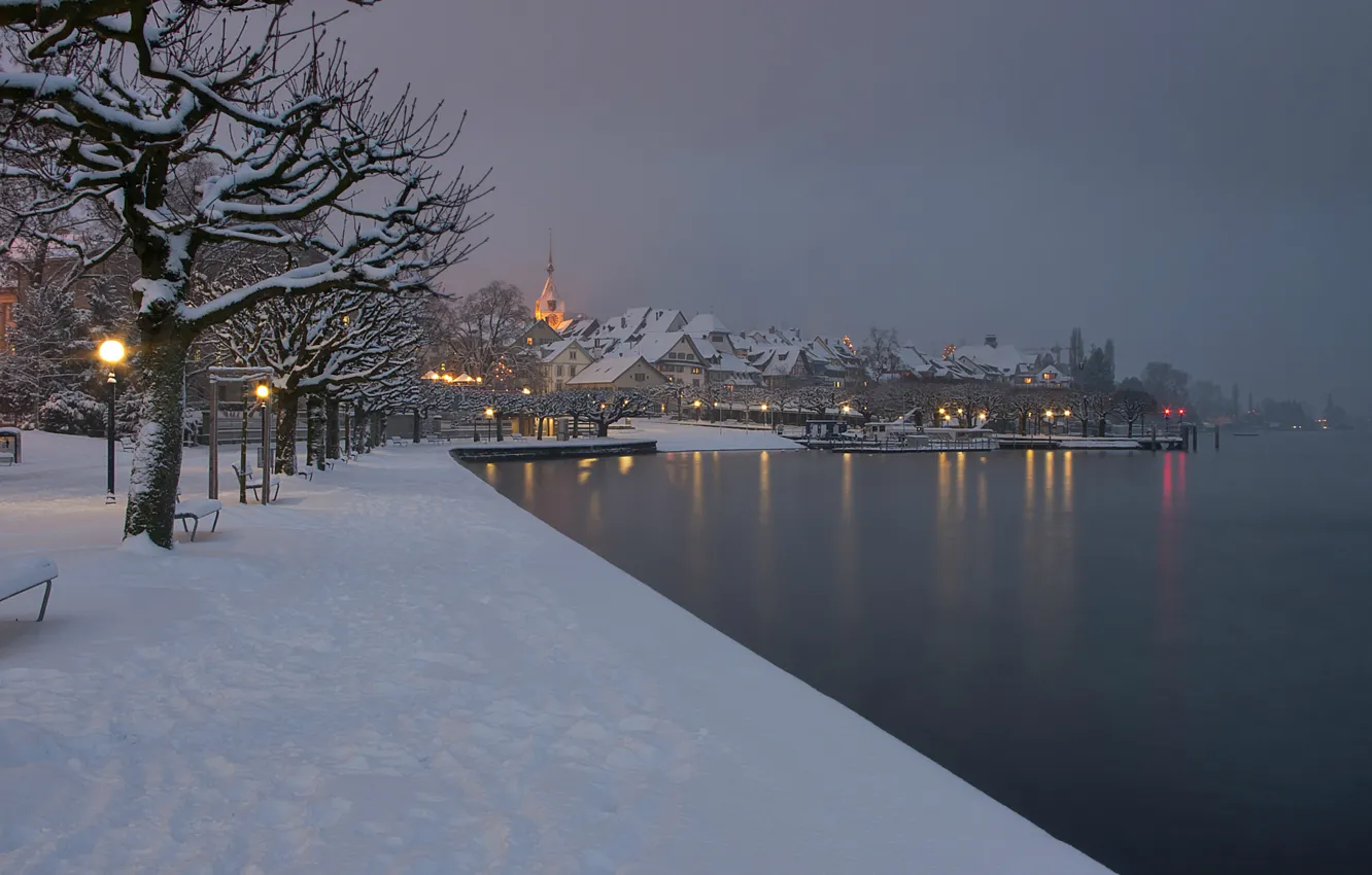 Photo wallpaper winter, snow, the city
