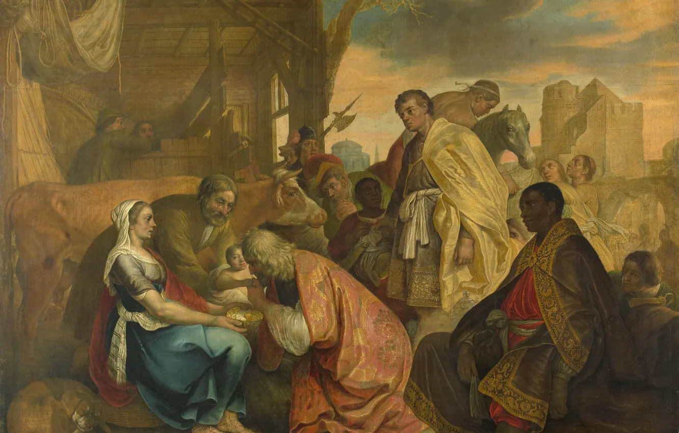 Photo wallpaper oil, picture, canvas, mythology, The Adoration Of The Magi, Joris van Schooten