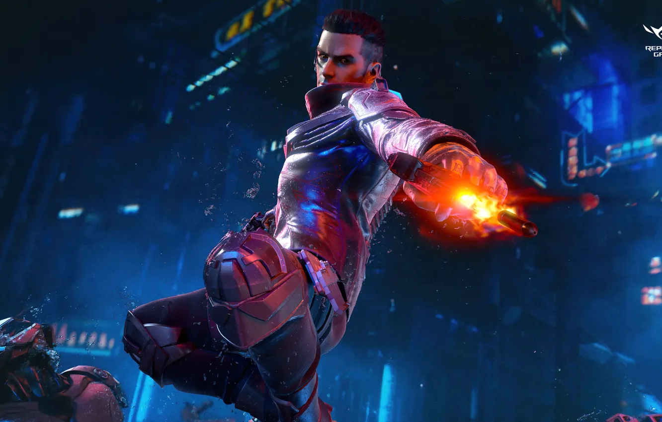 Photo wallpaper weapons, logo, shot, high-tech, logo, night city, brand, digital art