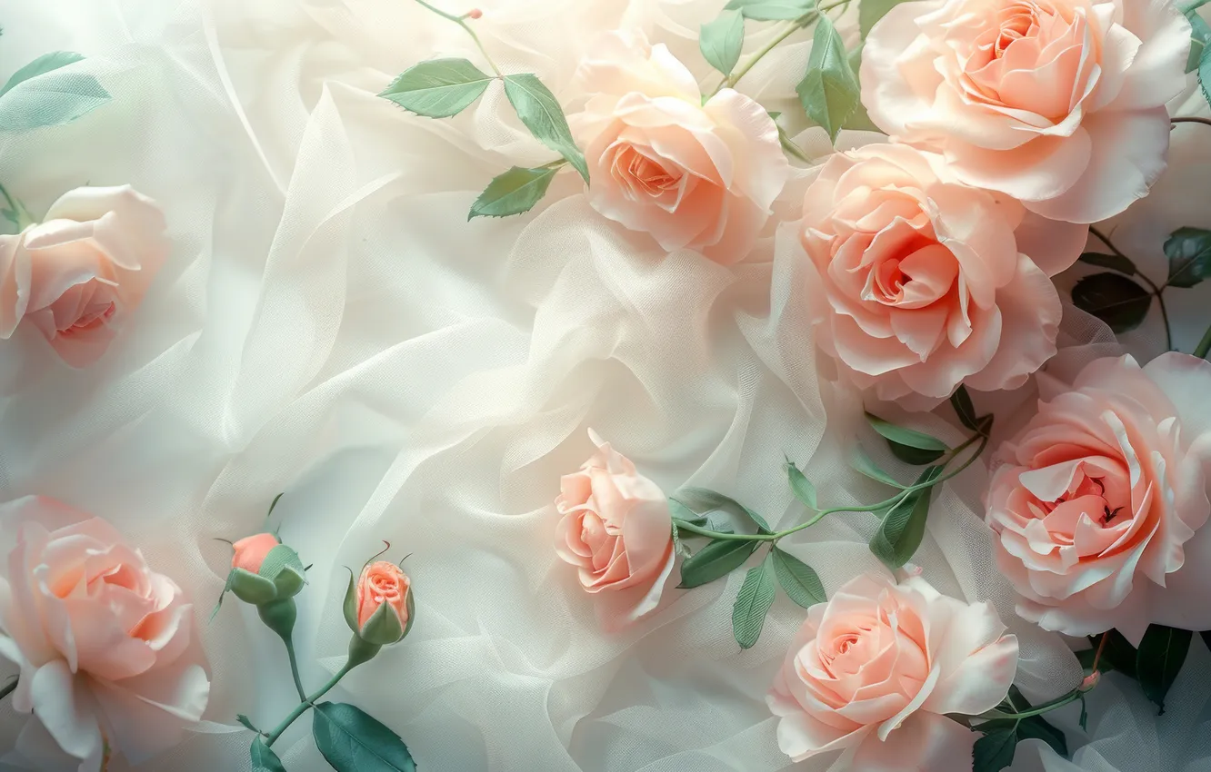 Photo wallpaper flowers, birthday, holiday, roses, bouquet, fabric, gentle, pink