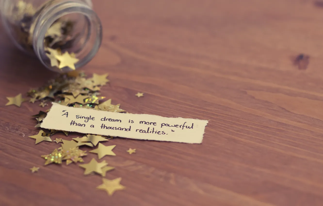 Photo wallpaper dream, macro, table, mood, leaf, stars, quote, reality