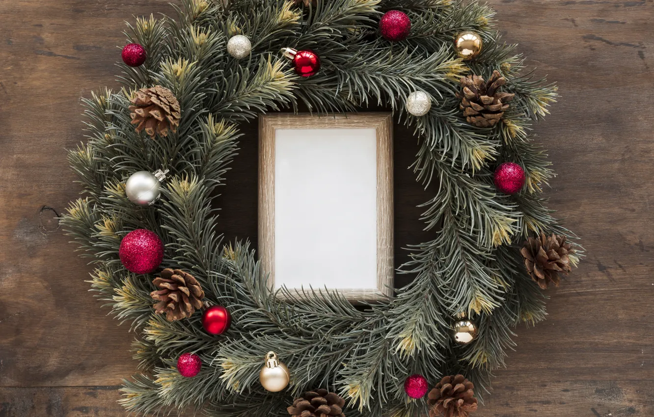 Photo wallpaper decoration, new year, Christmas, Christmas, wreath, wood, New Year, decoration