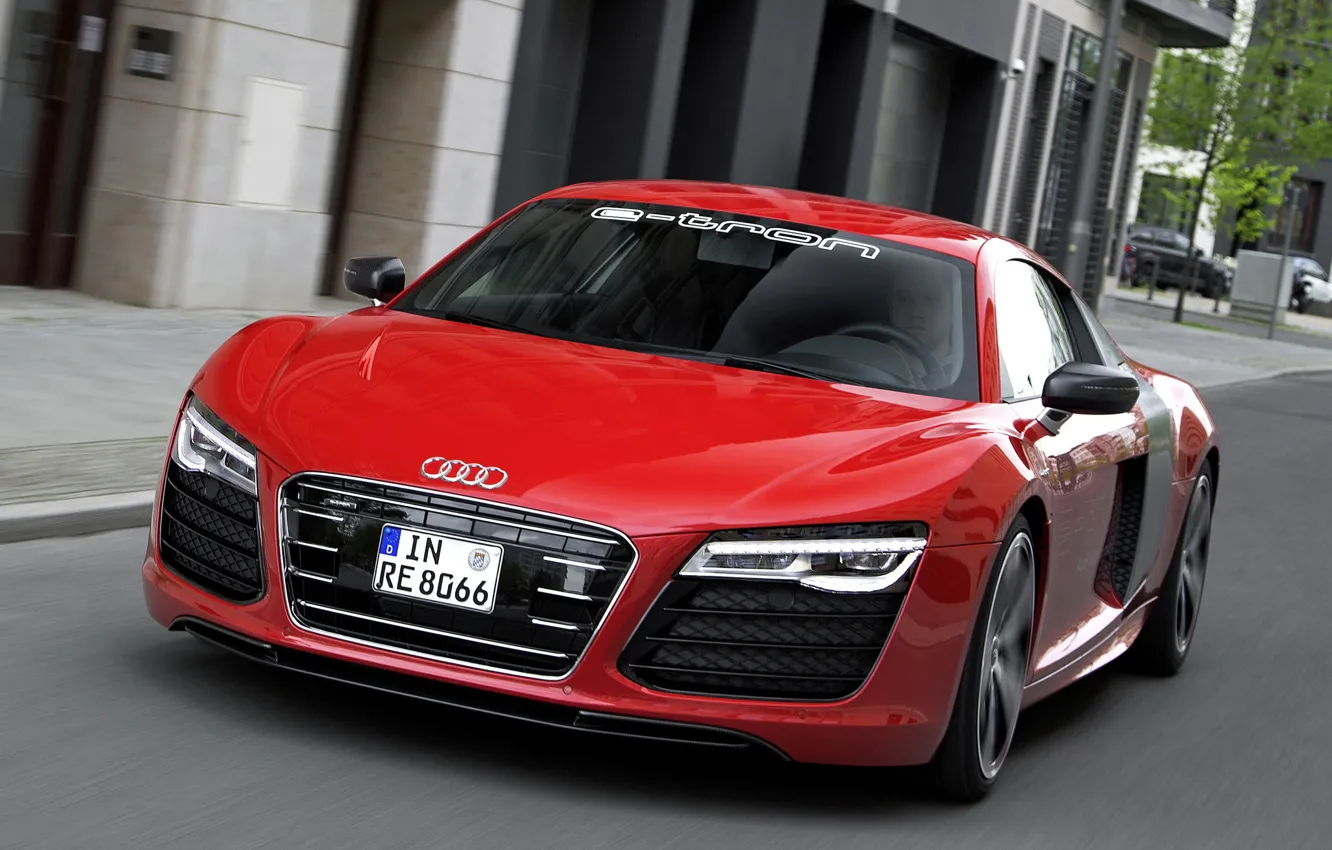 Photo wallpaper red, Audi, Prototype, supercar, the front, handsome, e-Tron