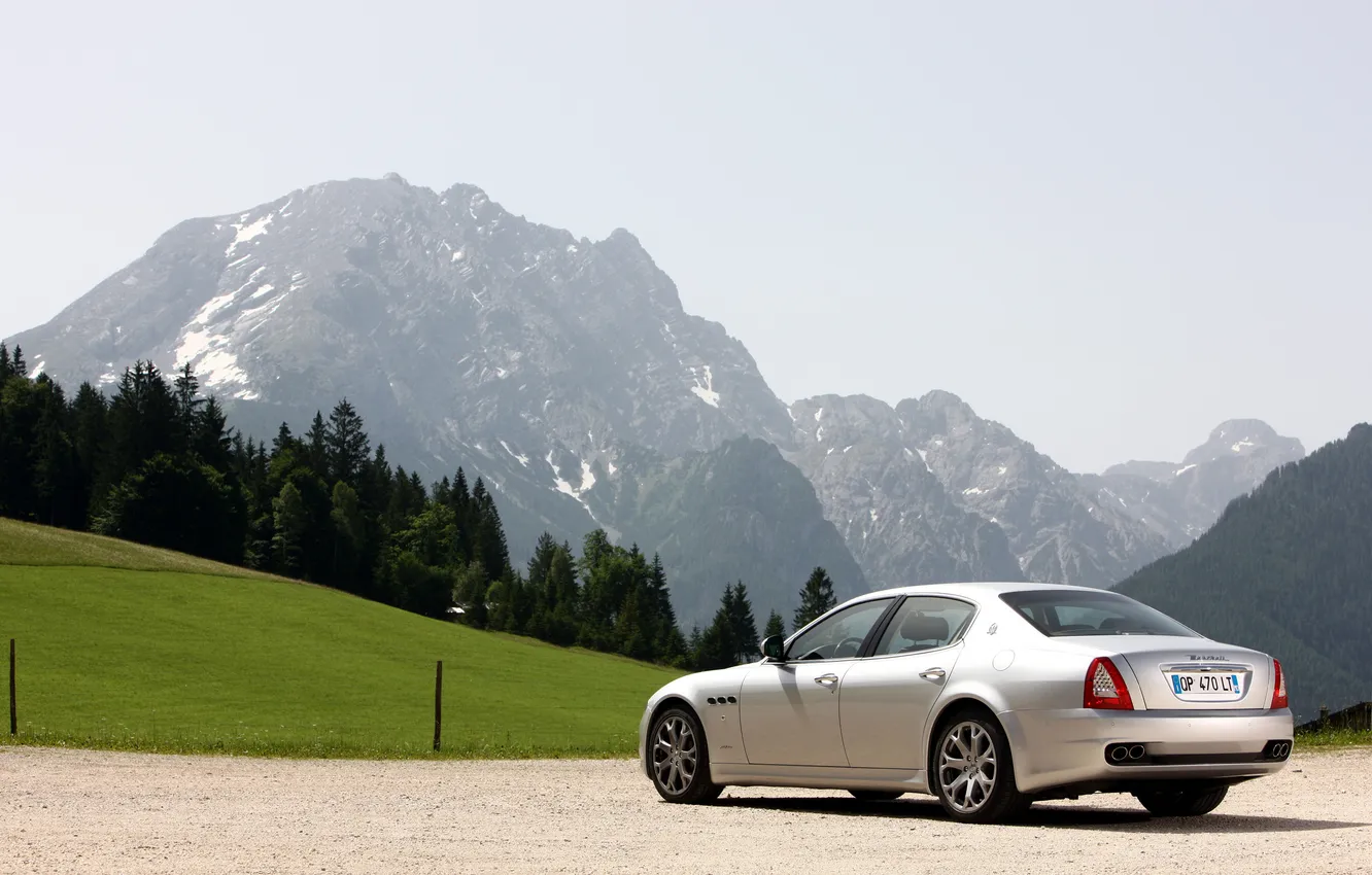 Photo wallpaper machine, mountains, nature, photo, Maserati, Quattroporte, view, cars