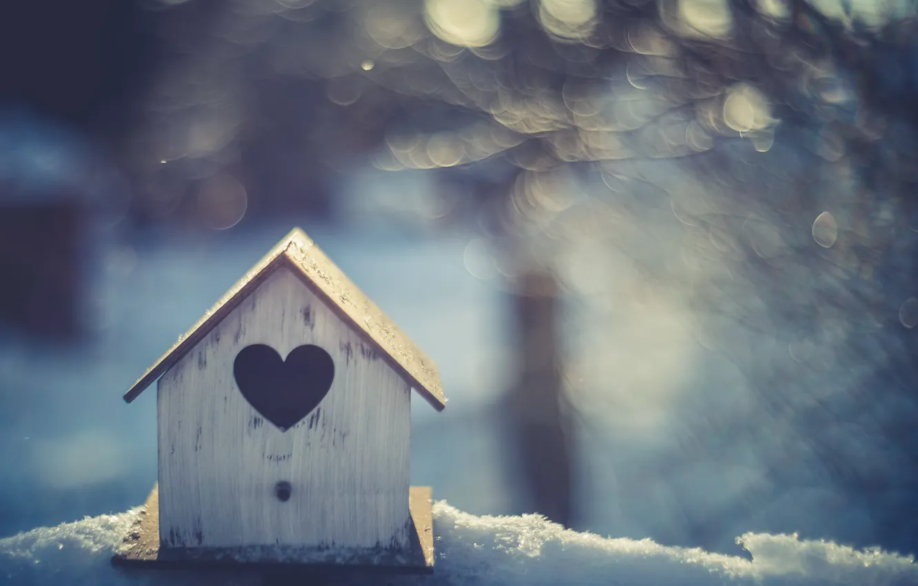 Photo wallpaper winter, heart, house