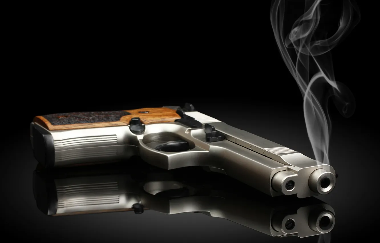 Photo wallpaper pistol, Gun, smoke