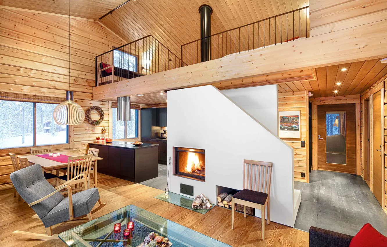 Photo wallpaper trees, design, home, interior, oven