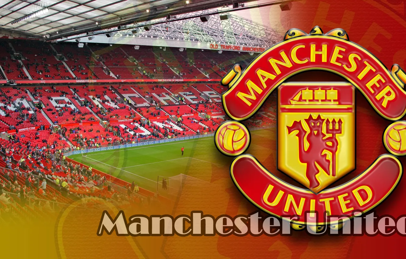 Photo wallpaper wallpaper, sport, logo, stadium, football, England, Manchester United, Old Trafford