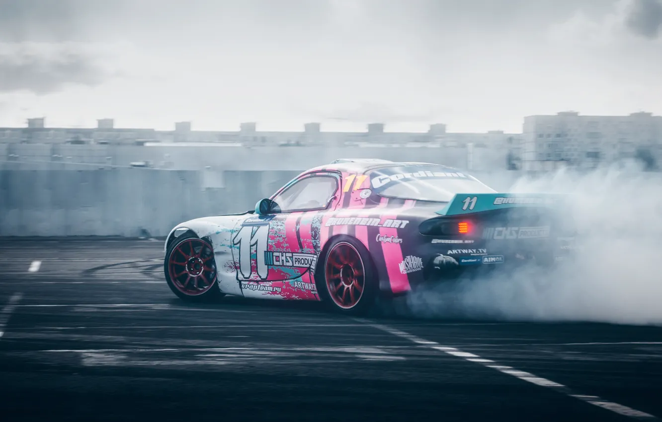 Photo wallpaper smoke, drift, Mazda, drift, RX-7, 2019, by RaY29rus