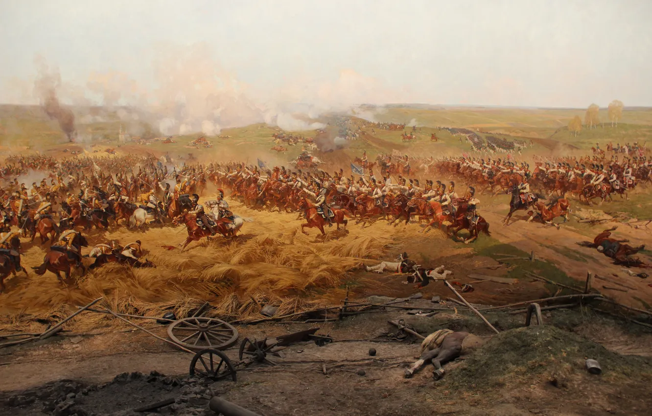 Photo wallpaper horse, picture, battle, soldiers, the battle, fragment, the Frenchman, Russian