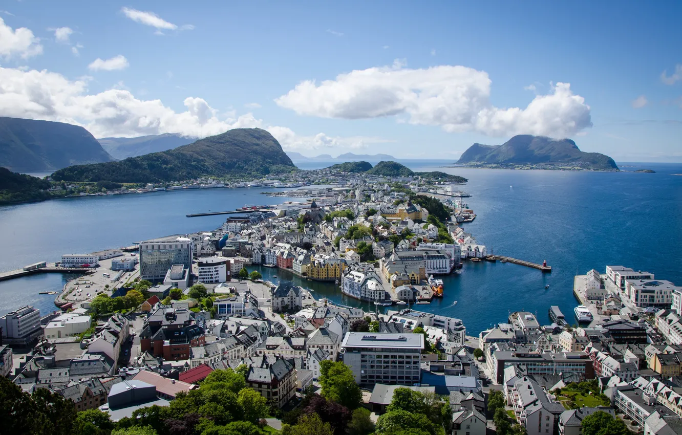 Photo wallpaper sea, coast, home, Norway, Norway, Ålesund, Alesund, Aalesund