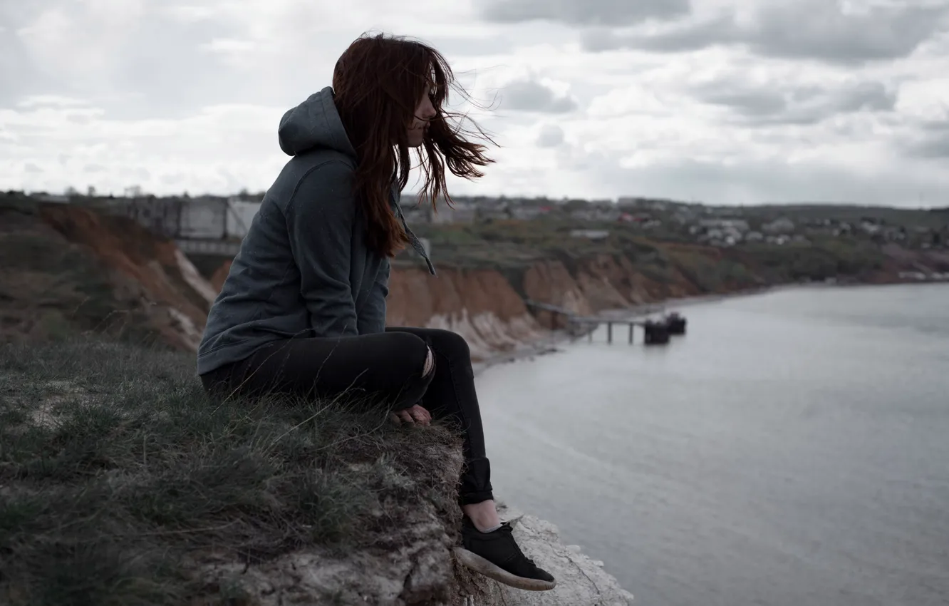 Photo wallpaper open, the wind, hair, hood