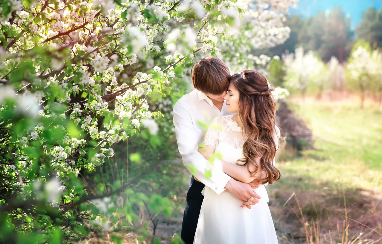 Photo wallpaper love, spring, the bride, flowering, the groom, Natalia Panina