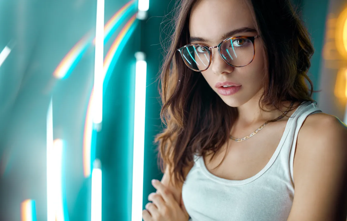 Photo wallpaper light, lights, Girl, glasses, Alexander Urmashev