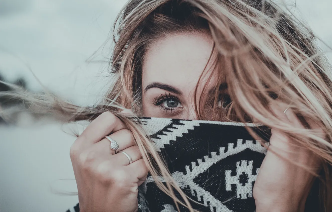 Photo wallpaper eyes, girl, the wind, ring
