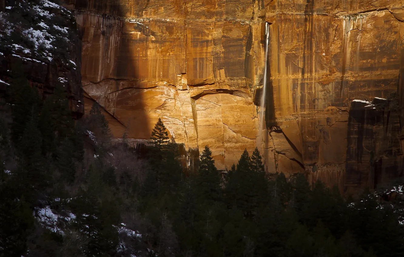 Photo wallpaper mountains, nature, rocks, waterfall