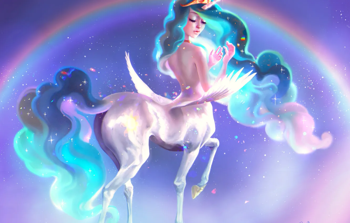 Photo wallpaper the sky, girl, rainbow, fantasy, unicorn, My Little Pony: Friendship Is Magic, Princess Celestia, by …