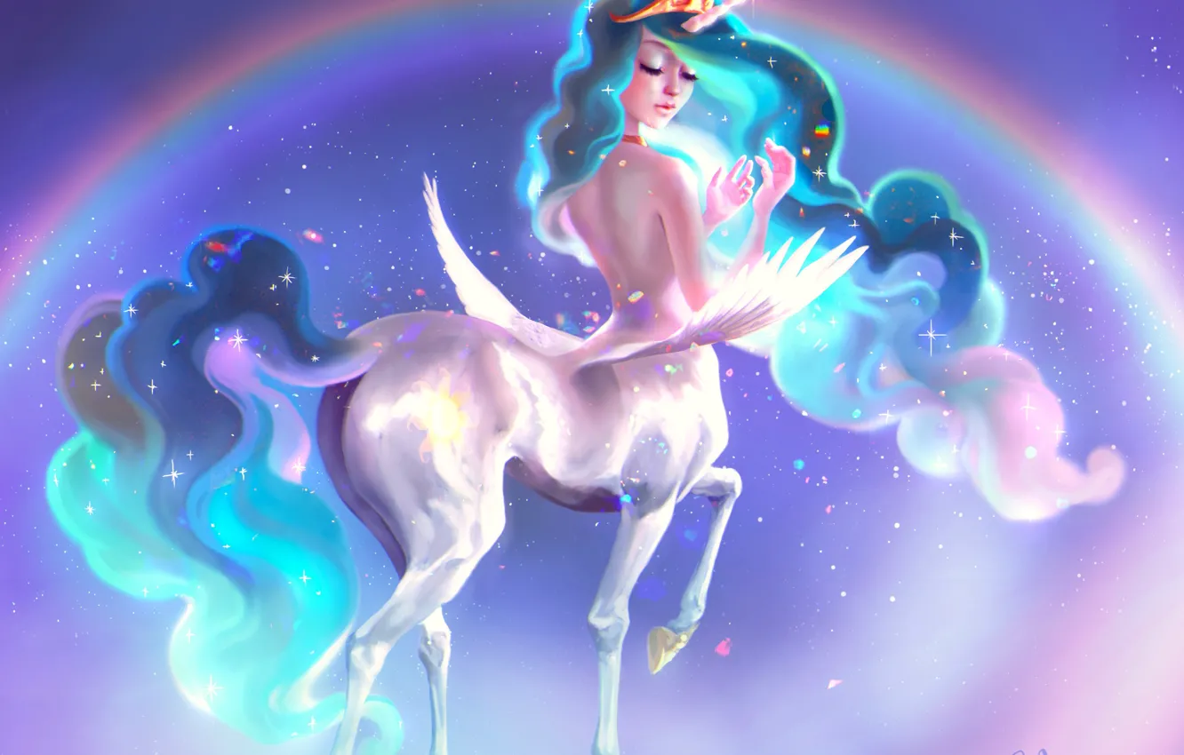 Photo wallpaper the sky, girl, rainbow, fantasy, unicorn, princess celestia, My Little Pony: Friendship is Magic, by …