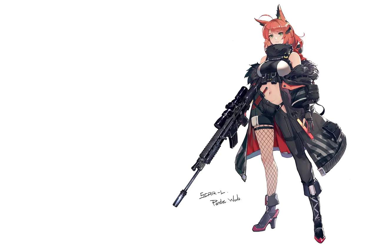 Photo wallpaper pose, background, costume, rifle, the girl, people are animals