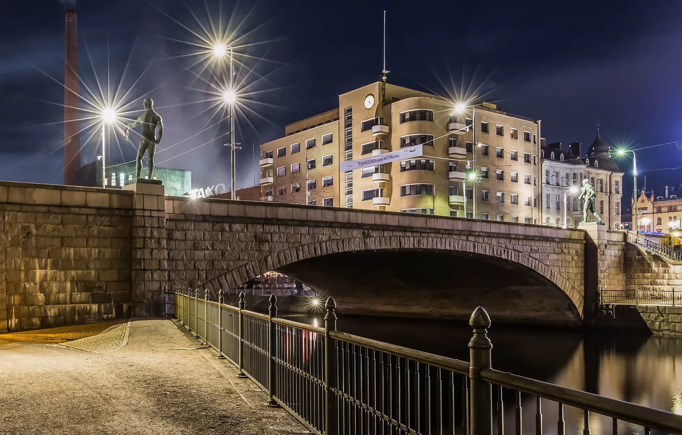 Photo wallpaper night, bridge, lights, Finland, Tampere, Tampere, Häme Bridge