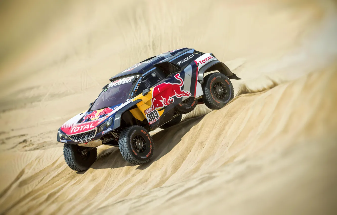 Photo wallpaper Sand, Auto, Sport, Machine, Speed, Race, Peugeot, Lights