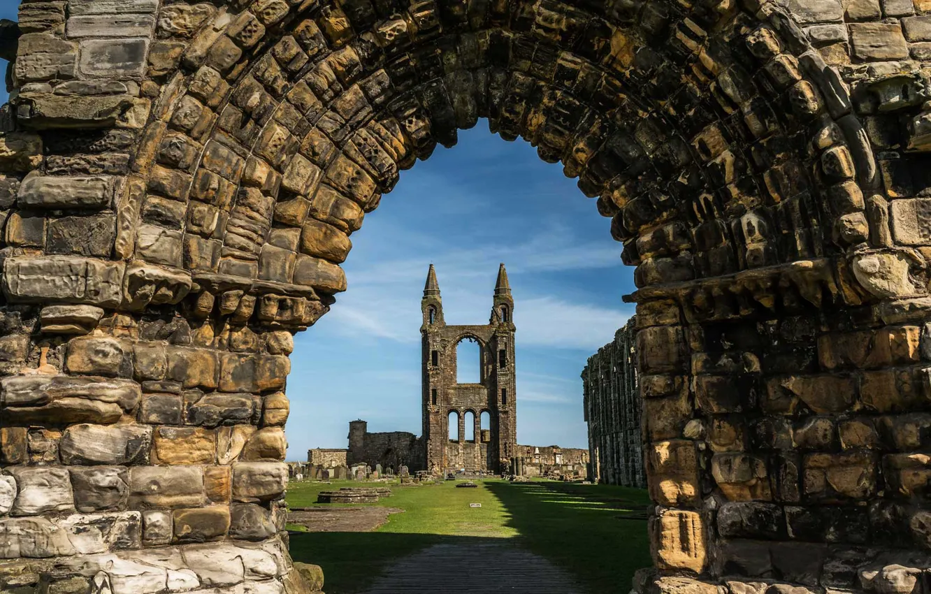Photo wallpaper Scotland, arch, architecture, St Andrews, St Andrew's Cathedral
